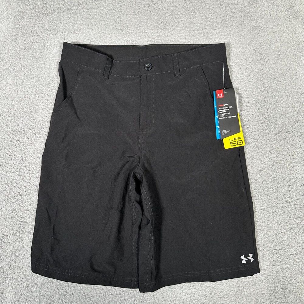 Under Armour Shorts Kids Boys Size 18 Black Golf‎ Stretch HeatGear UPF 50 New
